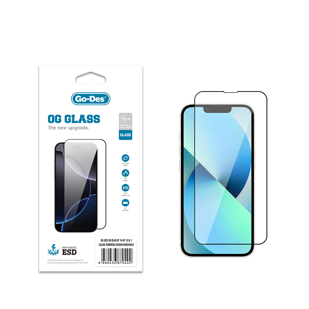 [RNZ-TA121870] Apple iPhone 13 Uyumlu Go Des OG Glass Antistatik Temperli Cam Ekran Koruyucu