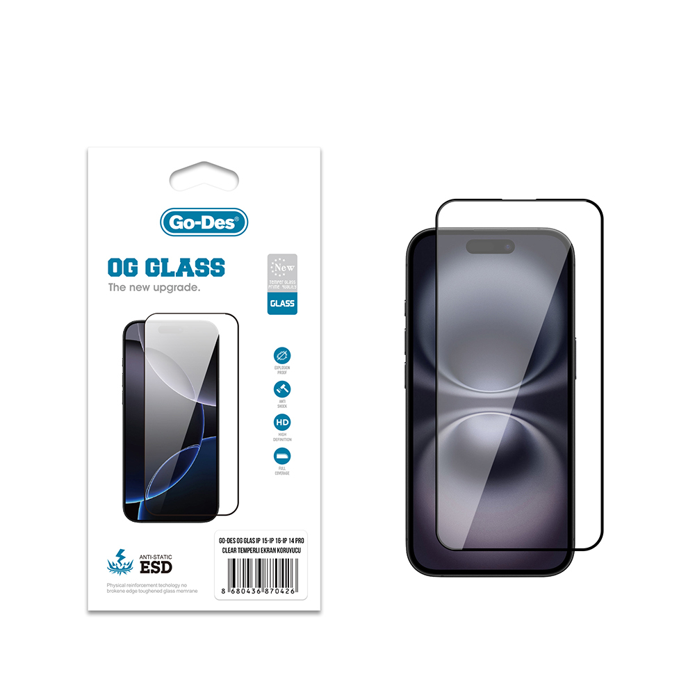 Apple iPhone 14 Pro Uyumlu Go Des OG Glass Antistatik Temperli Cam Ekran Koruyucu