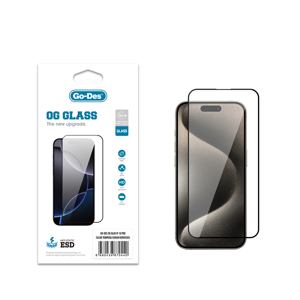 [RNZ-TA121876] Apple iPhone 15 Pro Uyumlu Go Des OG Glass Antistatik Temperli Cam Ekran Koruyucu