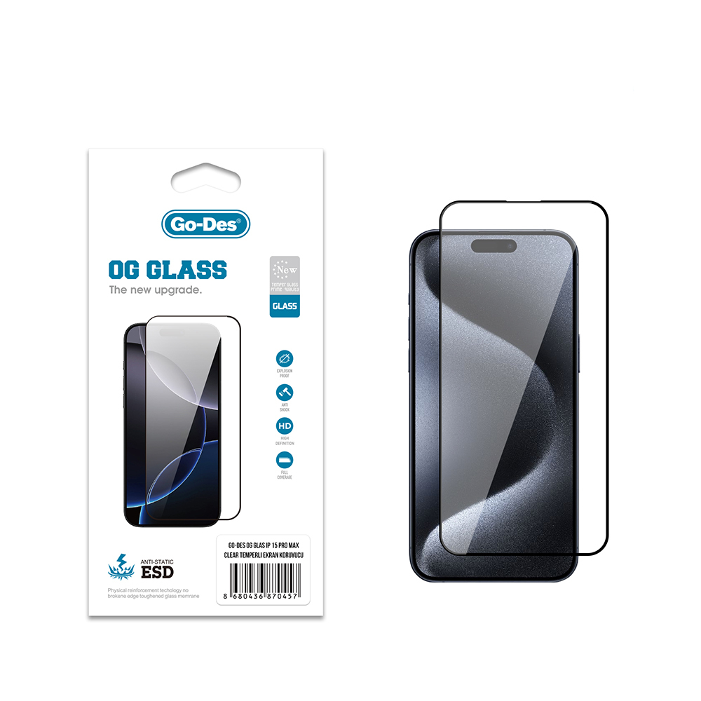 [RNZ-TA121877] Apple iPhone 15 Pro Max Uyumlu Go Des OG Glass Antistatik Temperli Cam Ekran Koruyucu