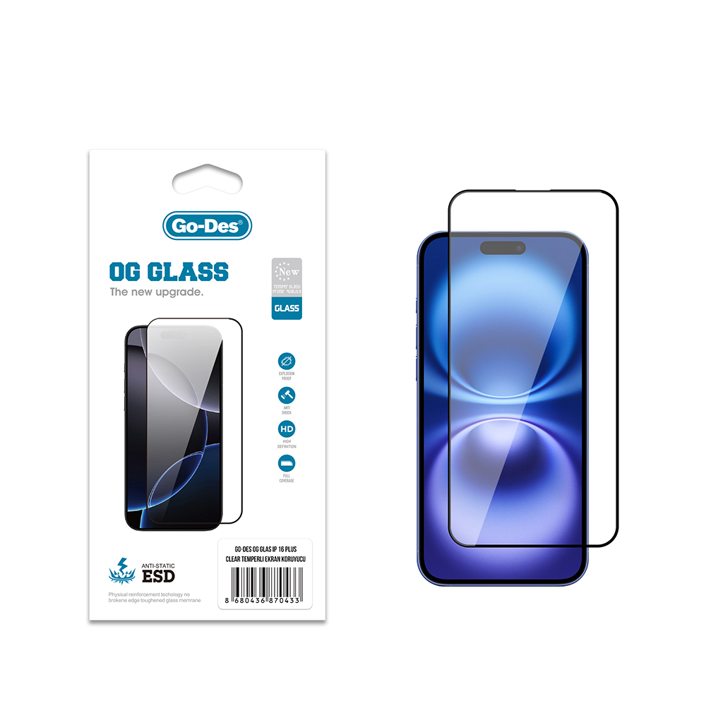 [RNZ-TA121879] Apple iPhone 16 Plus Uyumlu Go Des OG Glass Antistatik Temperli Cam Ekran Koruyucu