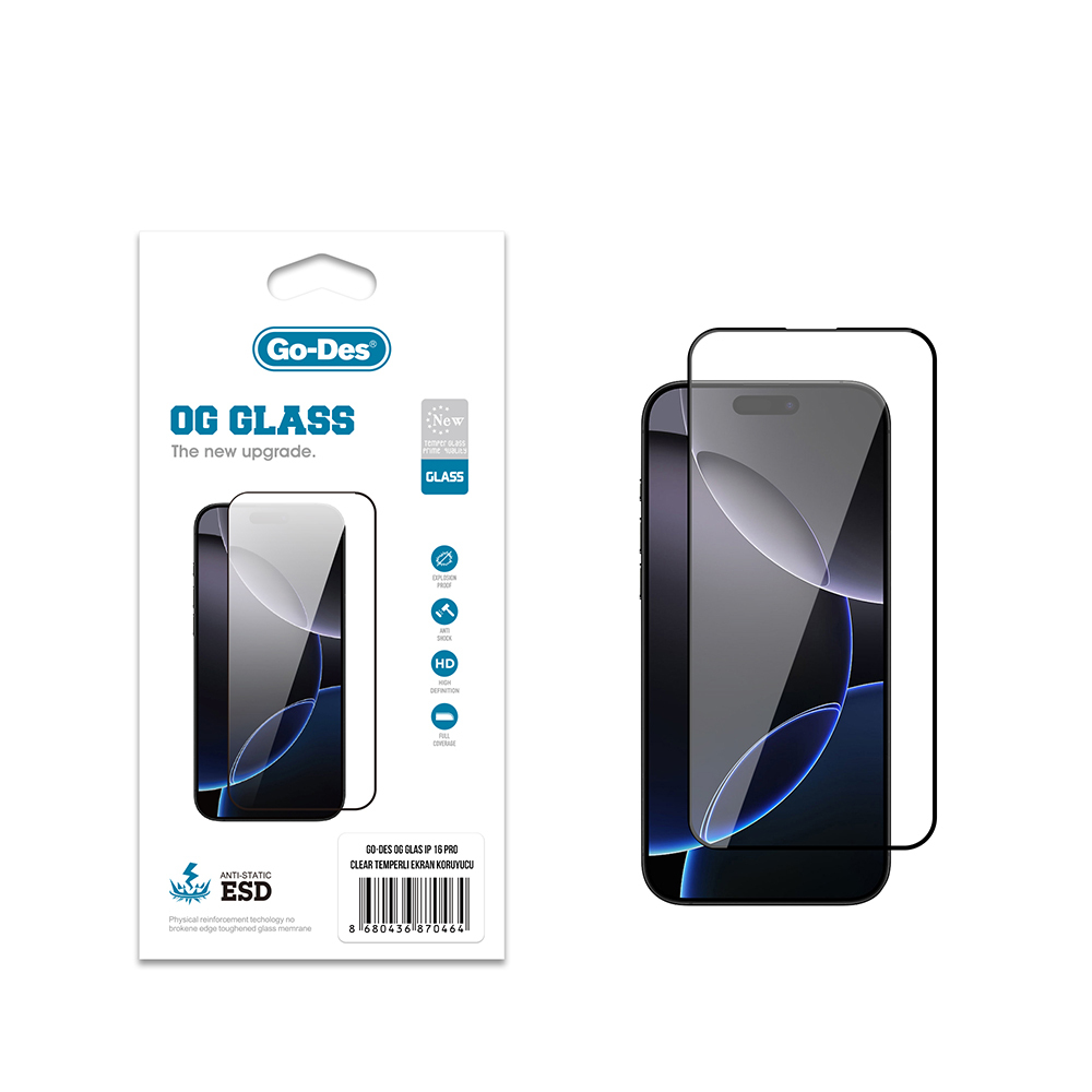 [RNZ-TA121880] Apple iPhone 16 Pro Uyumlu Go Des OG Glass Antistatik Temperli Cam Ekran Koruyucu