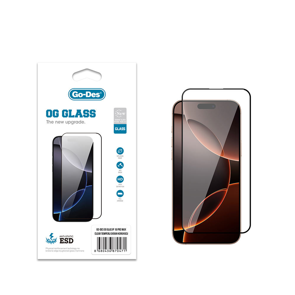 [RNZ-TA121881] Apple iPhone 16 Pro Max Uyumlu Go Des OG Glass Antistatik Temperli Cam Ekran Koruyucu