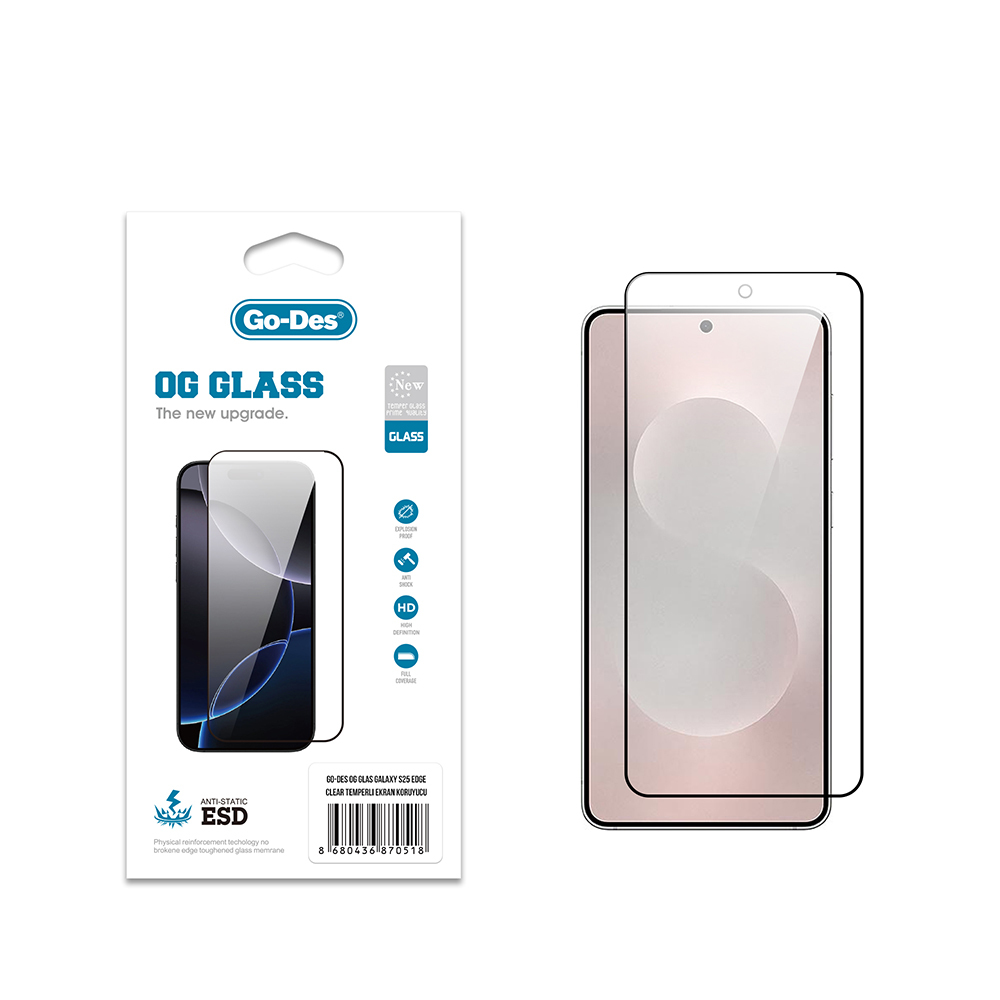 [RNZ-TA121882] Samsung Galaxy S25 Edge Uyumlu Go Des OG Glass Antistatik Temperli Cam Ekran Koruyucu