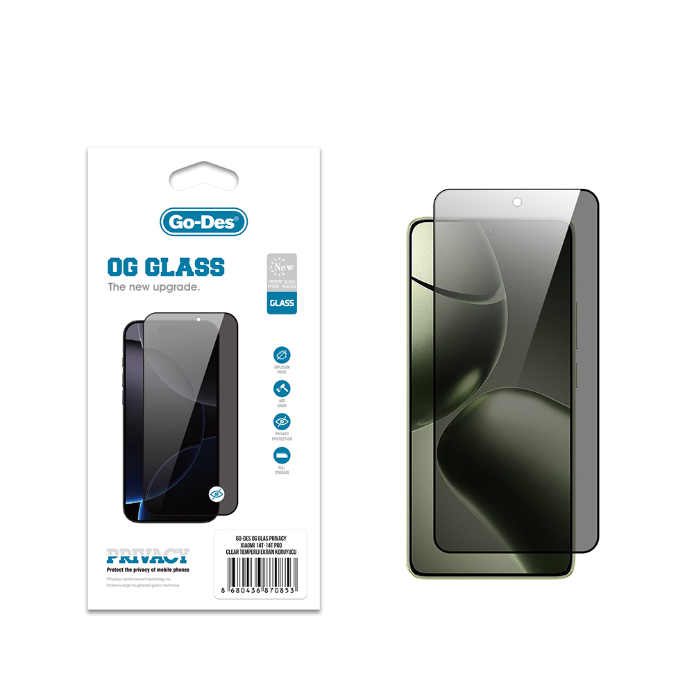 [RNZ-TA121885] Xiaomi 14T Uyumlu Go Des OG Glass Privacy Antistatik Temperli Cam Ekran Koruyucu