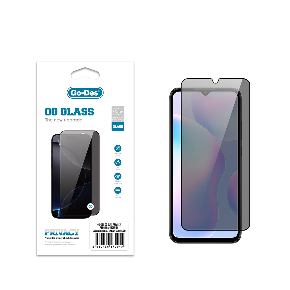 [RNZ-TA121888] Xiaomi Redmi 9A Uyumlu Go Des OG Glass Privacy Antistatik Temperli Cam Ekran Koruyucu