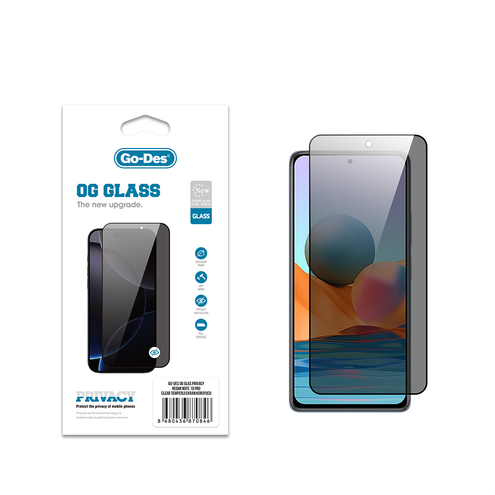 [RNZ-TA121890] Xiaomi Redmi Note 10 Pro Uyumlu Go Des OG Glass Privacy Antistatik Temperli Cam Ekran Koruyucu