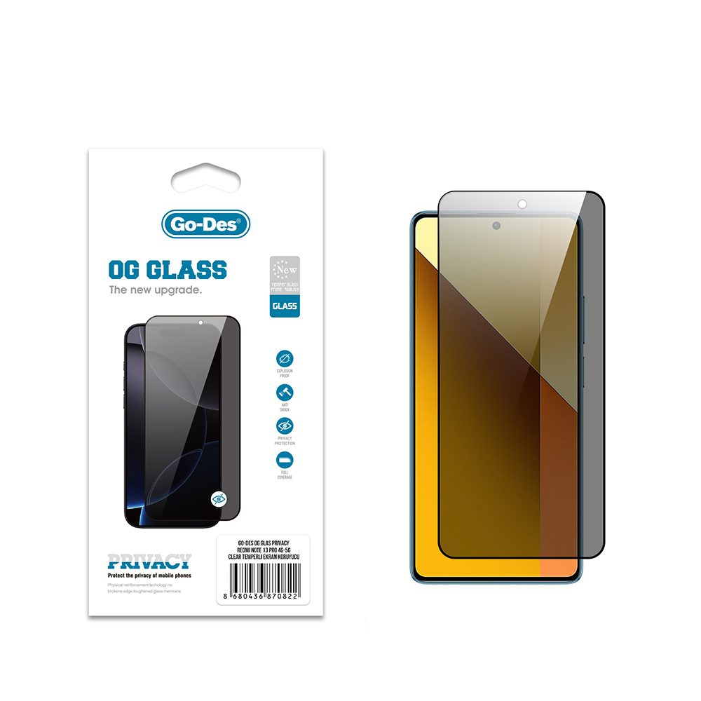 [RNZ-TA121892] Xiaomi Redmi Note 13 Pro 5G Uyumlu Go Des OG Glass Privacy Antistatik Temperli Cam Ekran Koruyucu