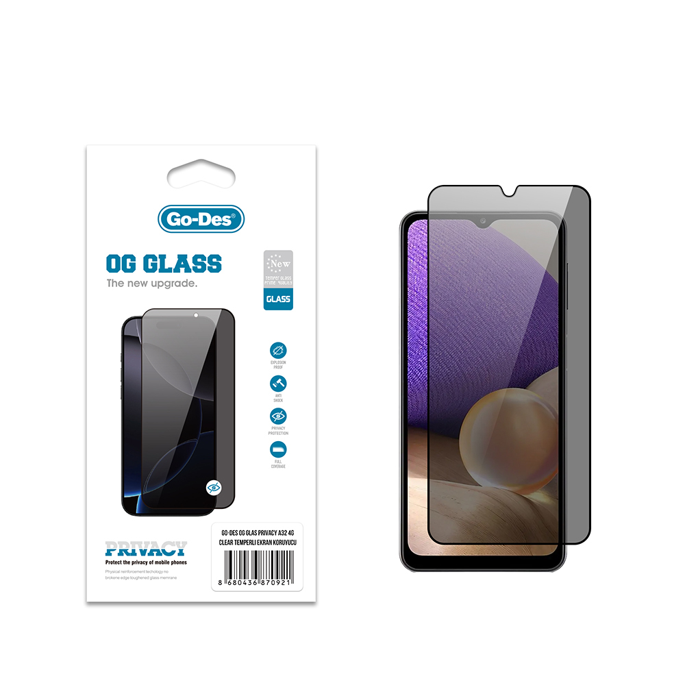 [RNZ-TA121893] Samsung Galaxy A32 4G Uyumlu Go Des OG Glass Privacy Antistatik Temperli Cam Ekran Koruyucu