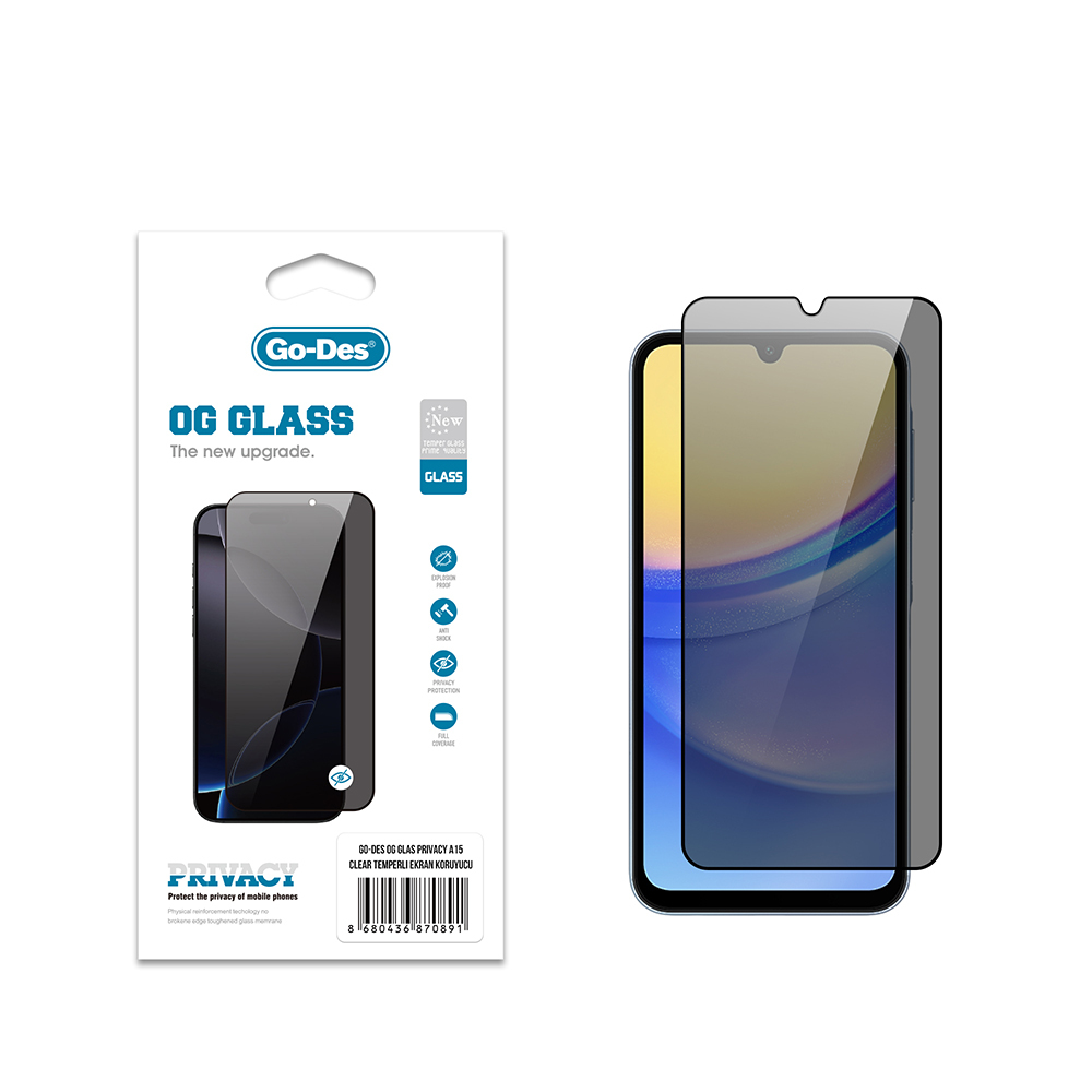 [RNZ-TA121897] Samsung Galaxy A15 Uyumlu Go Des OG Glass Privacy Antistatik Temperli Cam Ekran Koruyucu