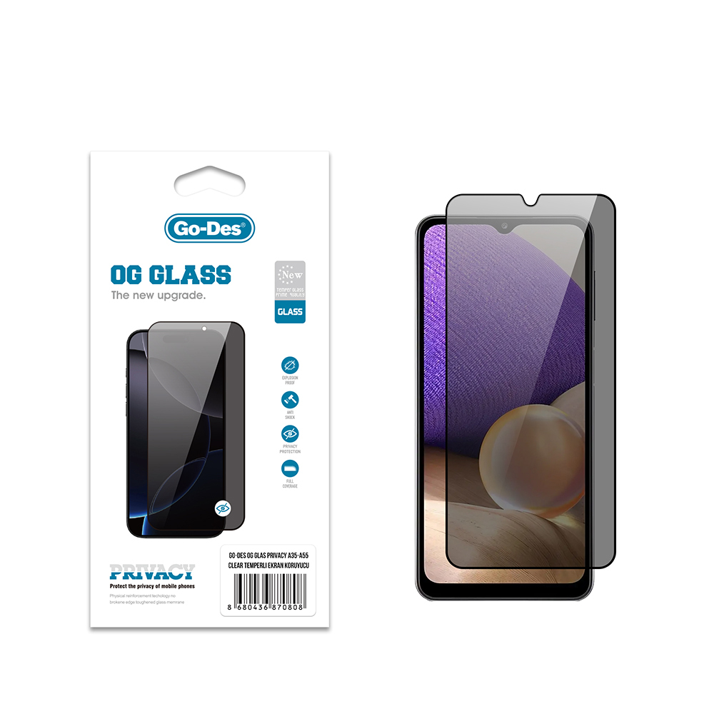 [RNZ-TA121900] Samsung Galaxy A55 Uyumlu Go Des OG Glass Privacy Antistatik Temperli Cam Ekran Koruyucu