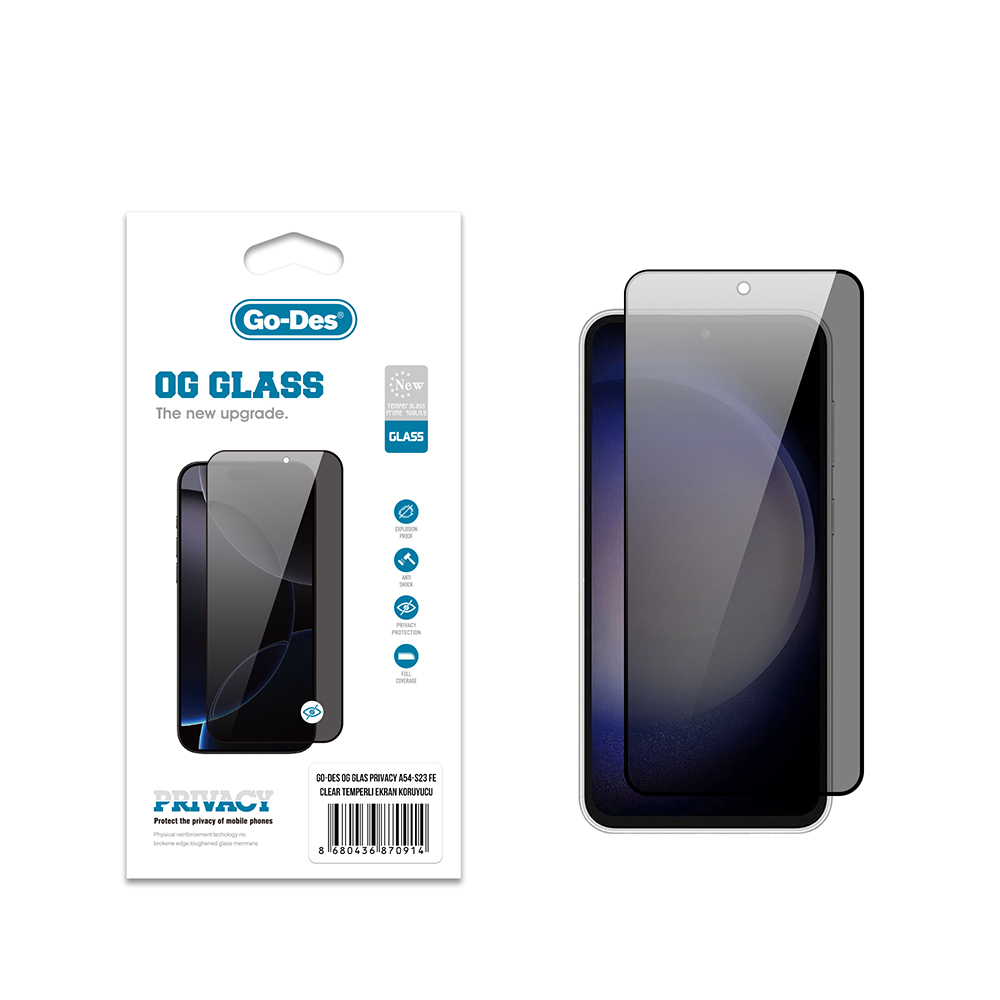 [RNZ-TA121907] Samsung Galaxy S23 FE Uyumlu Go Des OG Glass Privacy Antistatik Temperli Cam Ekran Koruyucu