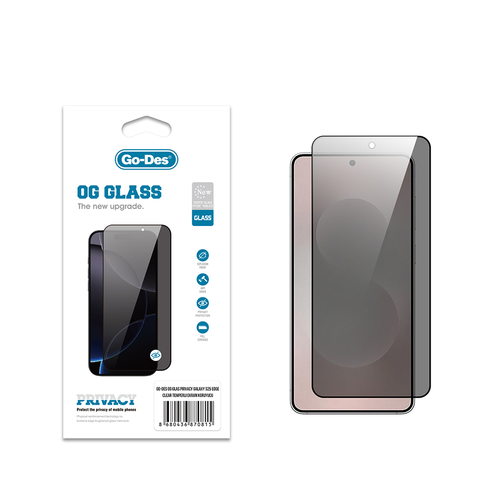 [RNZ-TA121909] Samsung Galaxy S25 Edge Uyumlu Go Des OG Glass Privacy Antistatik Temperli Cam Ekran Koruyucu