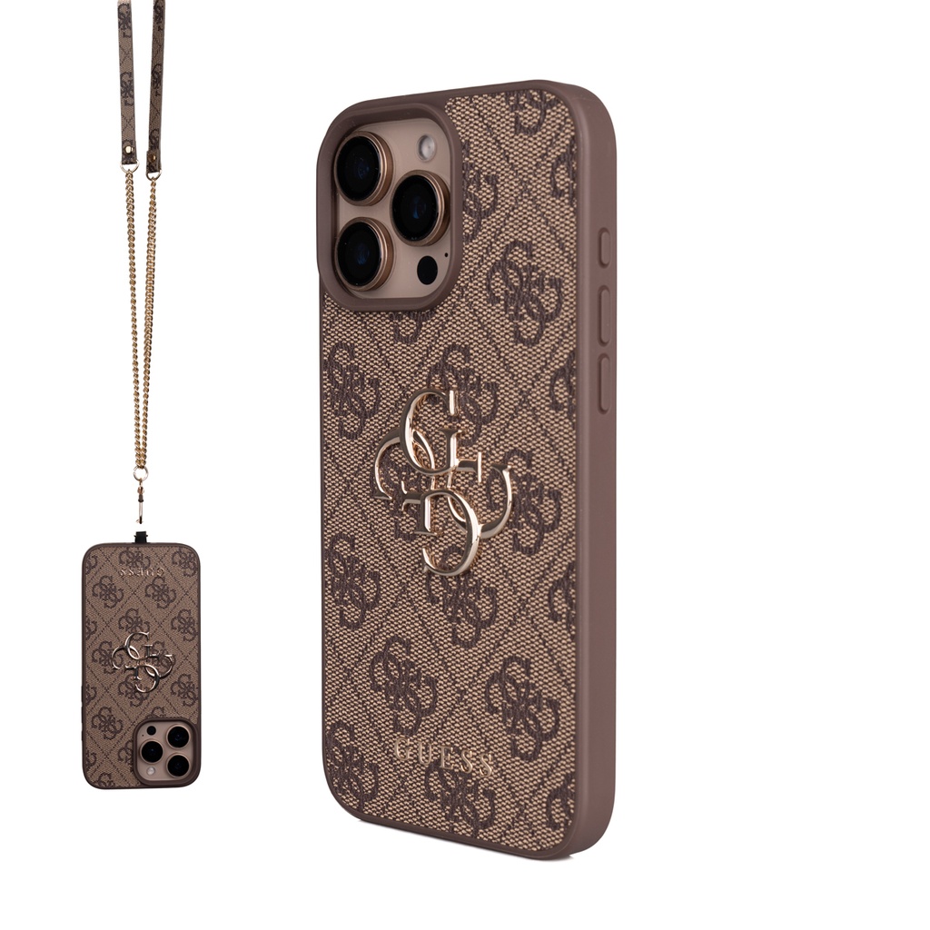 Apple iPhone 16 Pro Max Uyumlu Kılıf Guess Orjinal Lisanslı PU Deri 4G Büyük Metal Logolu Çapraz Vücut Askılı Kapak