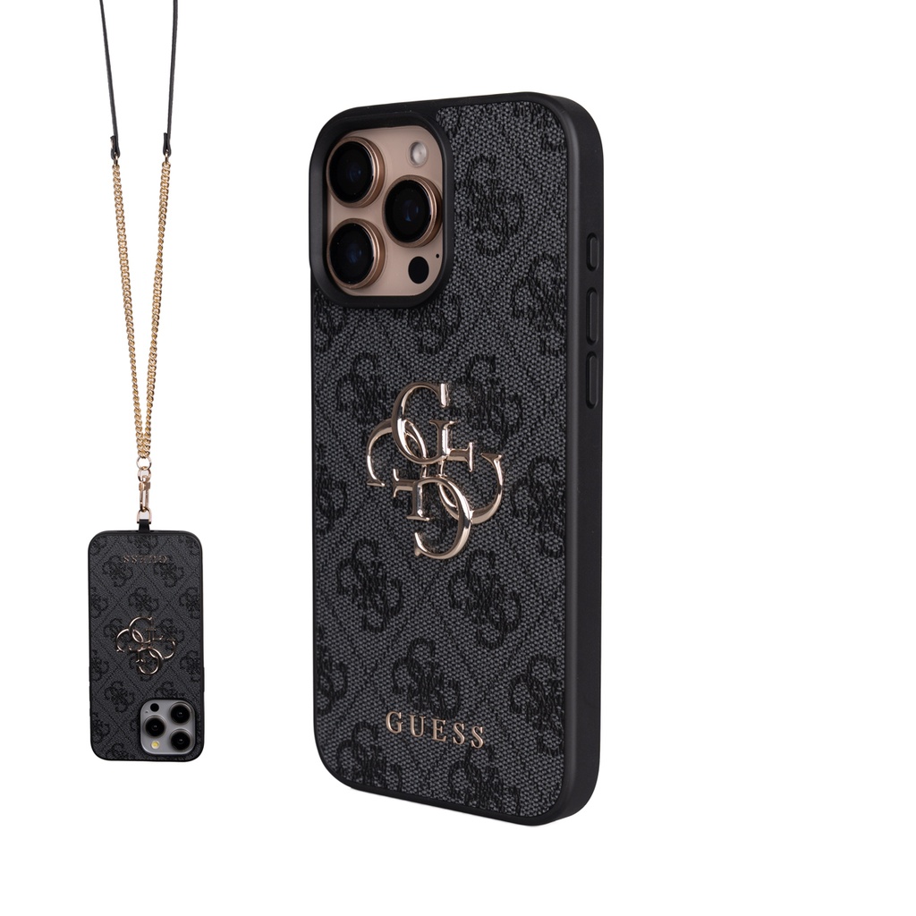 Apple iPhone 16 Pro Max Uyumlu Kılıf Guess Orjinal Lisanslı PU Deri 4G Büyük Metal Logolu Çapraz Vücut Askılı Kapak