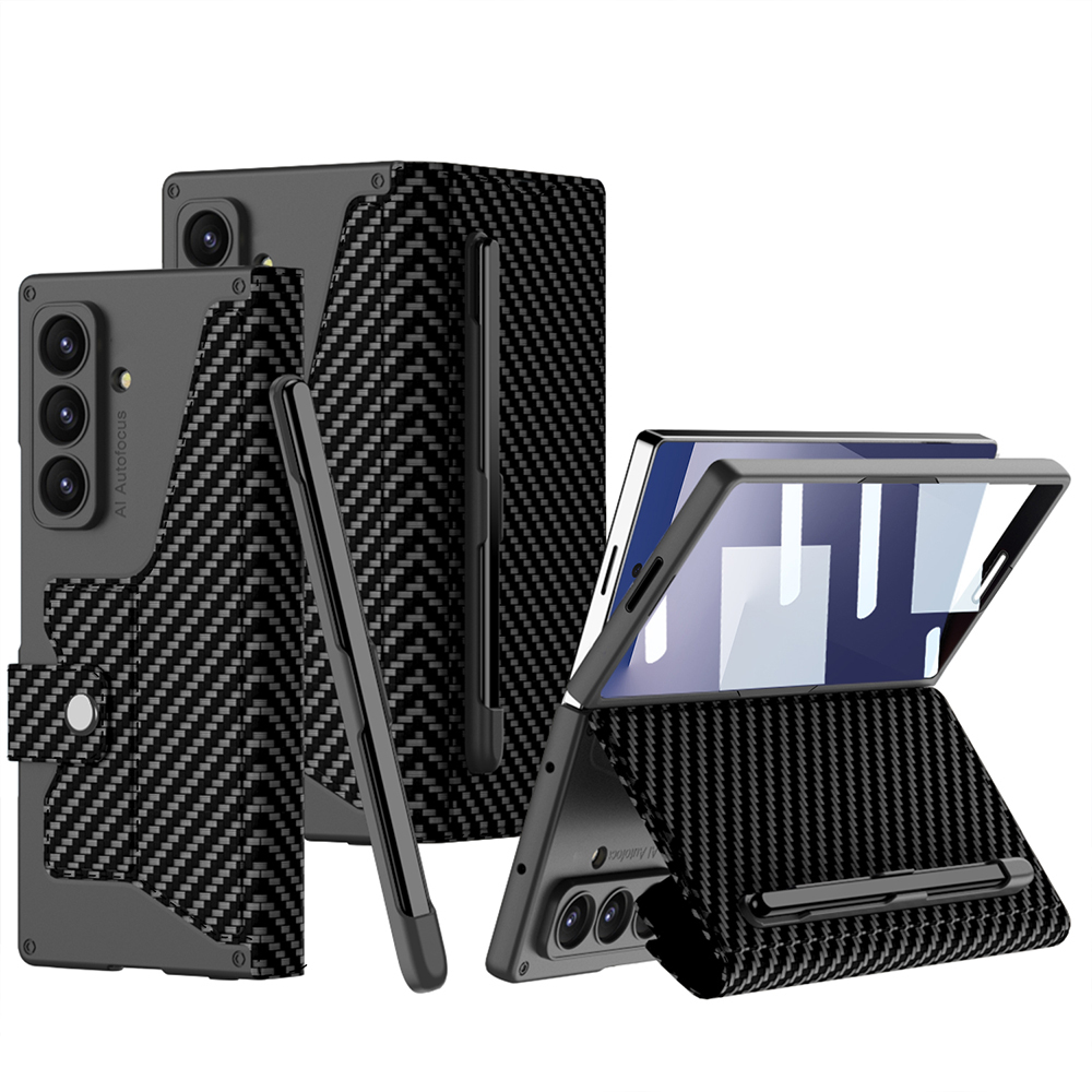 [RNZ-TA122639] Samsung Galaxy Z Fold 7 Uyumlu Kılıf Kamera Korumalı Karbon Tasarımlı Zore Kıpta Kalem Bölmeli Fest Kapak