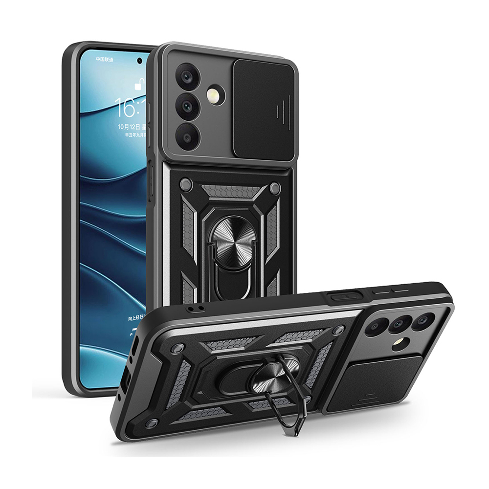 [RNZ-TA122638] Samsung Galaxy A17 Uyumlu Kılıf Magnetik Standlı Kamera Korumalı Zore Sürgülü Vega Kapak (Siyah)