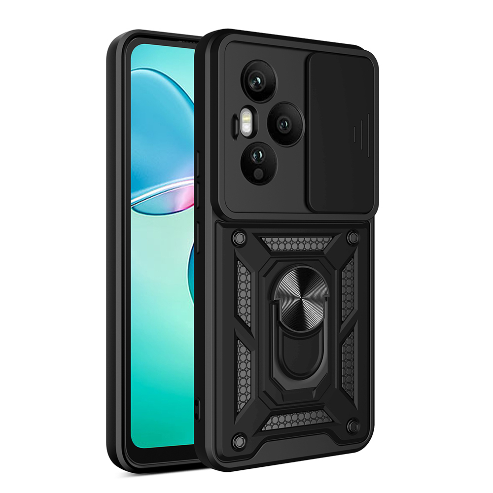 [RNZ-TA122634] Honor 400 Pro Uyumlu Kılıf Magnetik Standlı Kamera Korumalı Zore Sürgülü Vega Kapak (Siyah)