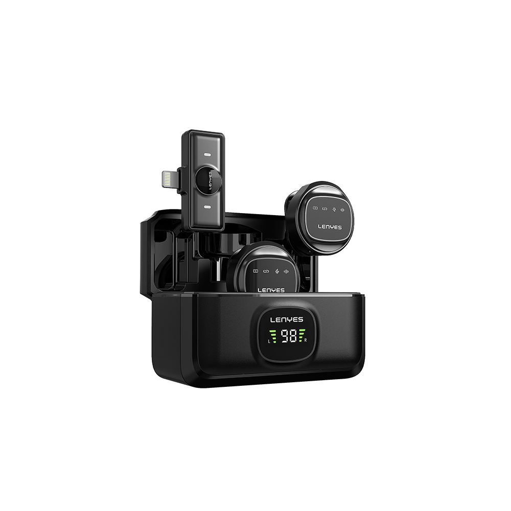 Lenyes LM204-L Type-C Şarj Portlu Akıllı Gürültü Engelleyicili Lightning Bağlantılı Kablosuz Yaka Mikrofonu