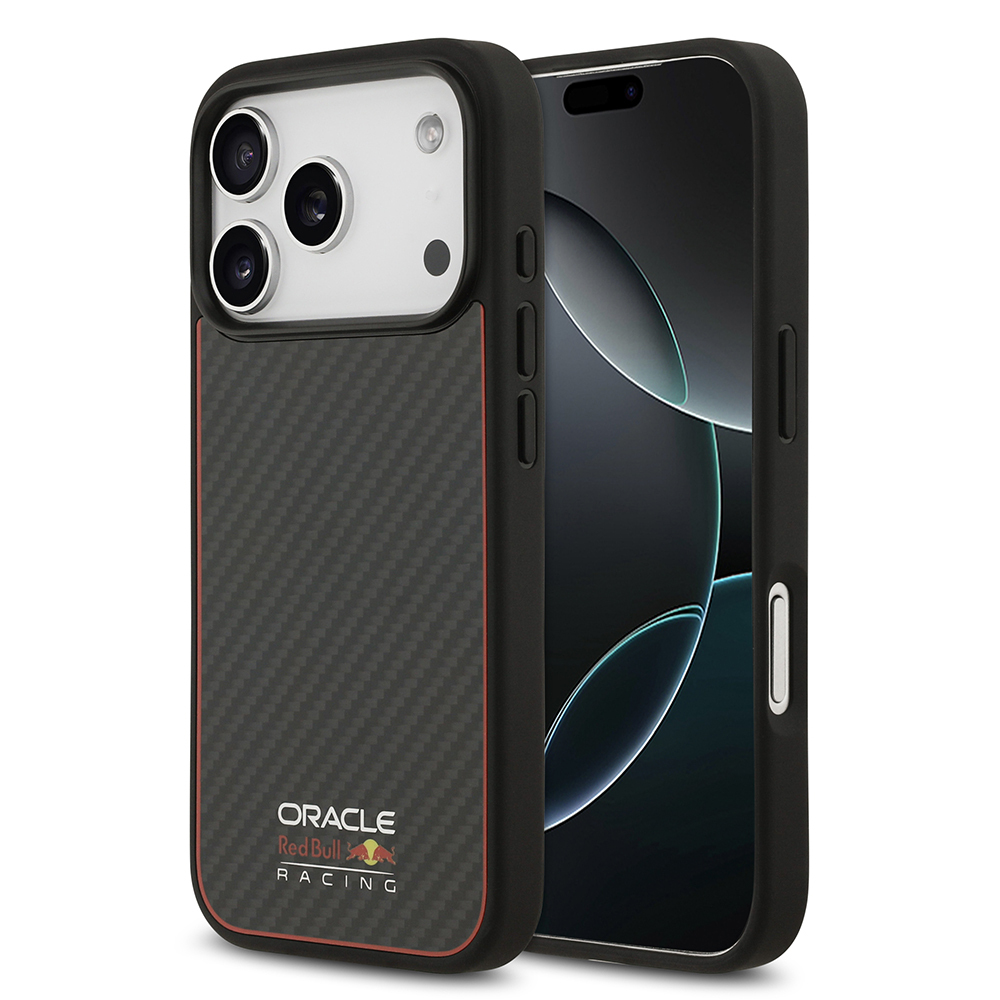 Apple iPhone 17 Pro Uyumlu Kılıf Redbull Orjinal Lisanslı M-safe Şarj Özellikli Karbon Fiber Parlayan Logolu Kevlar Kapak