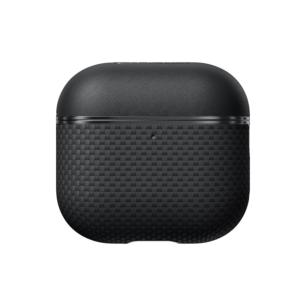 [RNZ-TA124023] Apple Airpods 4 Uyumlu Kılıf 1500D Aramid Fiber Pitaka Ultra-Slim Classic Serisi Black-Grey Twill Kapak