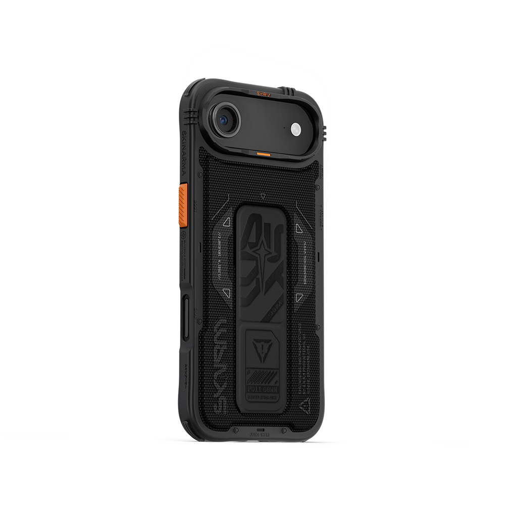 [RNZ-TA124005] Apple iPhone 17 Air Uyumlu Kılıf SkinArma M-safe Şarj Özellikli Airbag Tasarımlı Standlı Phantom Kapak (Siyah)