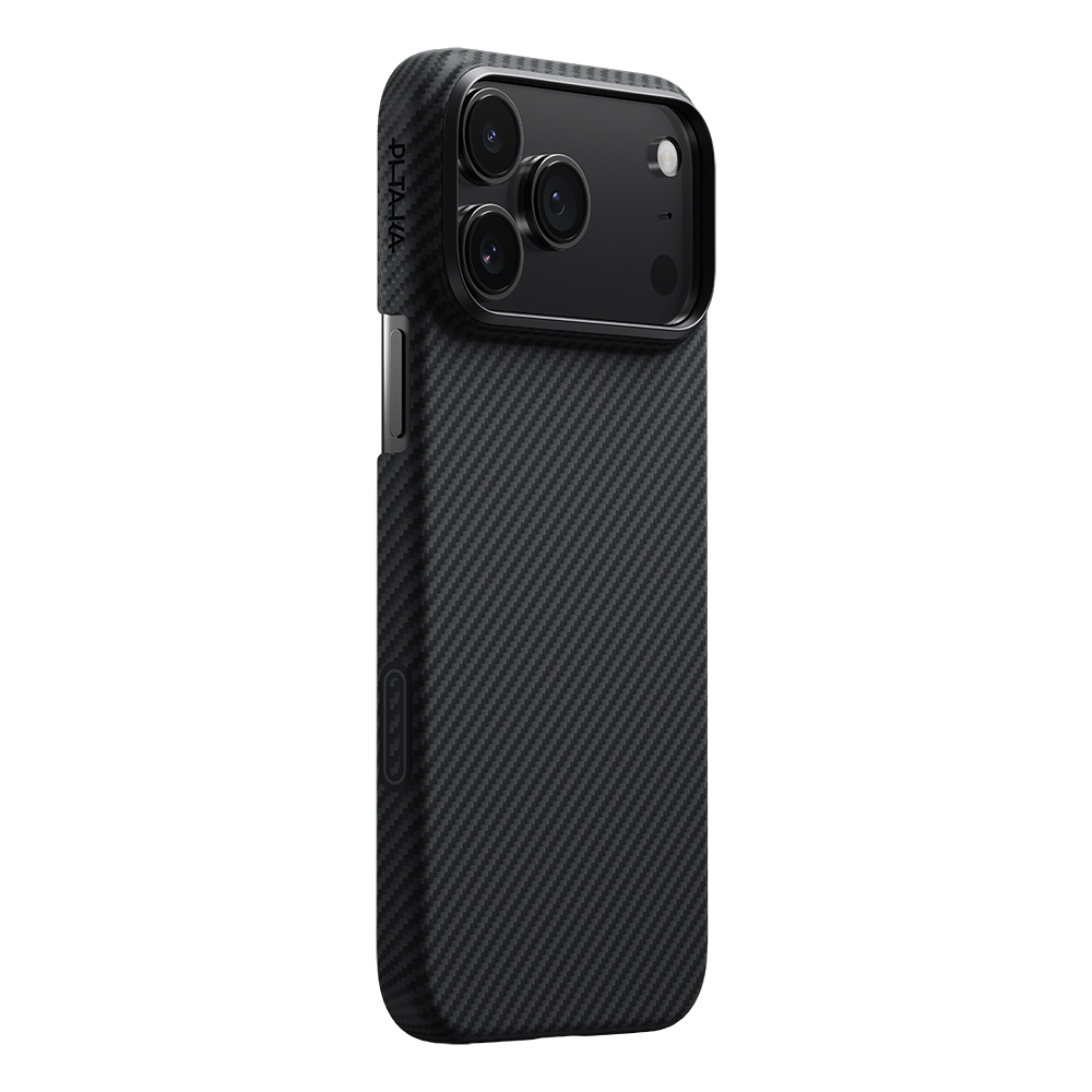 [RNZ-TA124024] Apple iPhone 17 Pro Uyumlu Kılıf M-safe Şarj Özellikli 1500D Aramid Fiber Pitaka Ultra-Slim Classic Serisi Black-Grey Twill Kapak