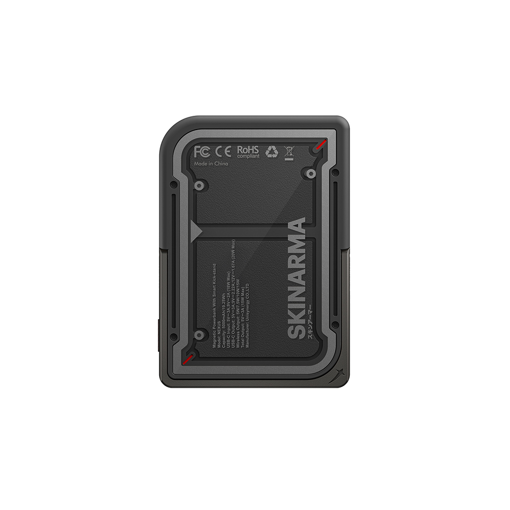[RNZ-TA122807] Skinarma Nexus Mecha Kablosuz ve PD Hızlı Şarj Özellikli Metal Standlı Taşınabilir Powerbank 20W 5000mAh (Siyah)