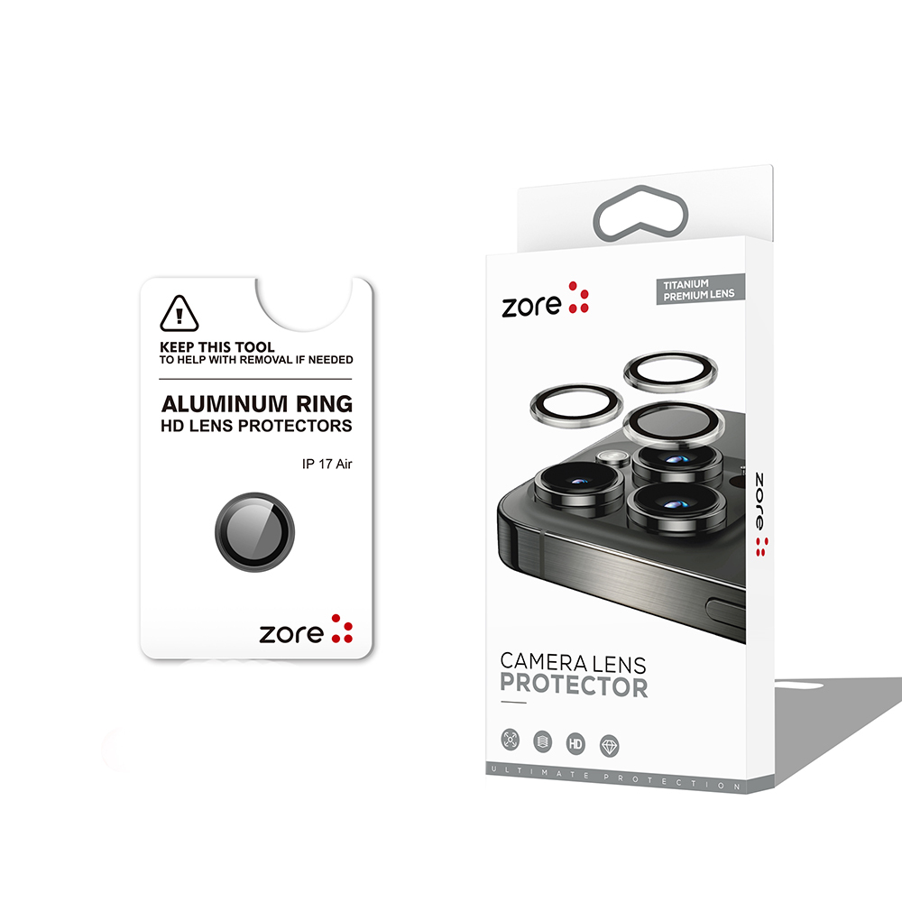 [RNZ-TA123973] Apple iPhone 17 Air Uyumlu Zore CL-12 Premium Safir Parmak İzi Bırakmayan Anti-Reflective Kamera Lens Koruyucu (Siyah)