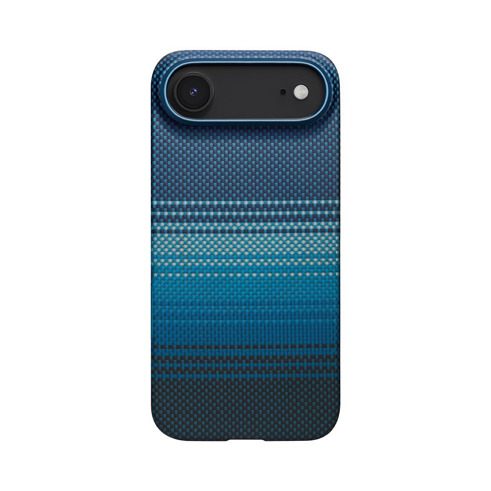 [RNZ-TA124398] Apple iPhone 17 Air Uyumlu Kılıf M-safe Şarj Özellikli Aramid Fiber Pitaka Tactile Woven Sunset-Moonrise Serisi Kapak (Mavi)