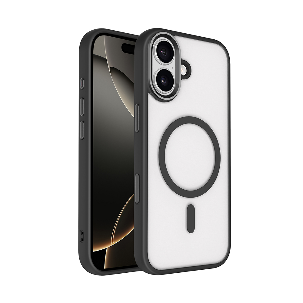 [RNZ-TA123491] Apple iPhone 17 Uyumlu Kılıf Wireless Şarj Özellikli Zore Krom M-safe Silikon Kapak (Siyah)