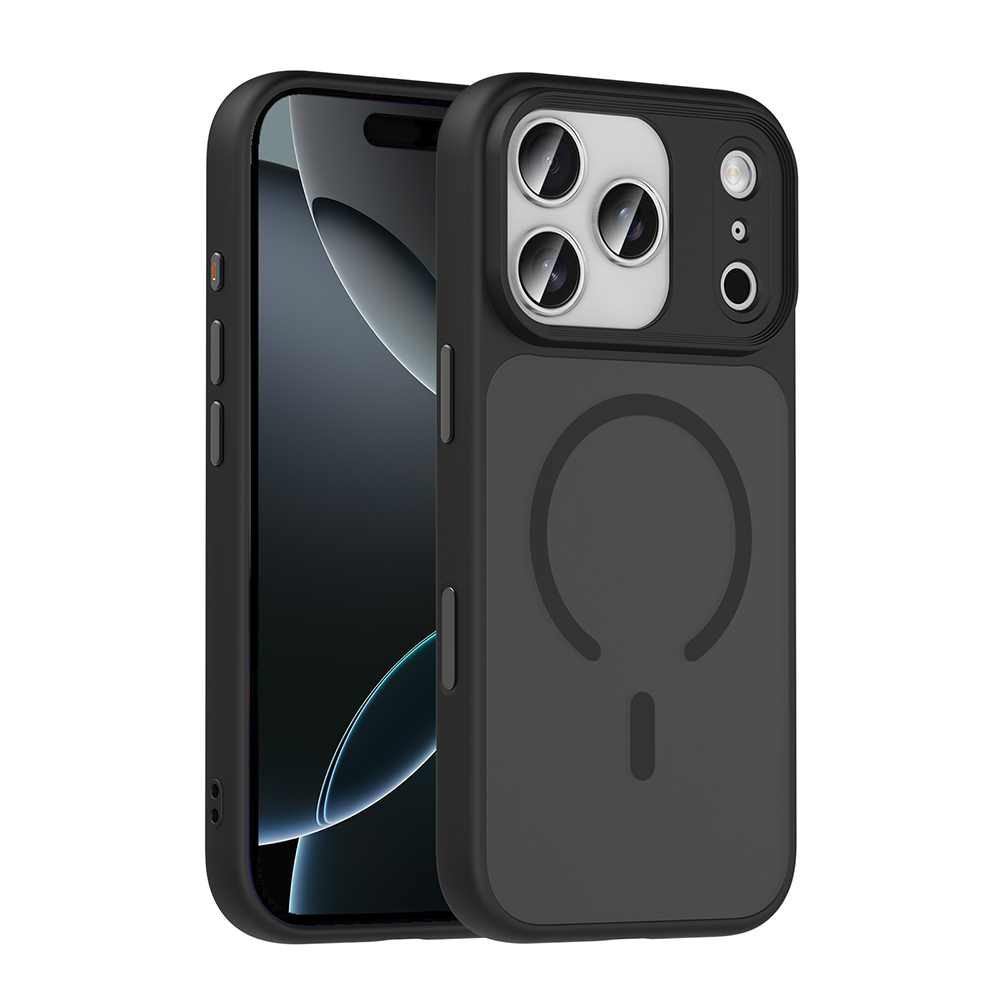[RNZ-TA123532] Apple iPhone 17 Pro Max Uyumlu Kılıf Mat Arka Yüzey Wireless Şarj Özellikli Zore Flet M-safe Kapak (Siyah)