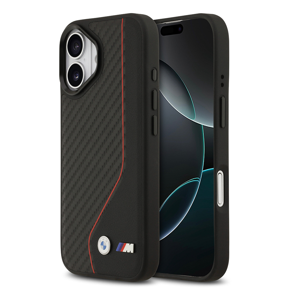 Apple iPhone 17 Uyumlu Kılıf BMW Orjinal Lisanslı M-safe Şarj Özellikli Metal BMW ve M Logolu PU Karbon Tasarımlı Kapak