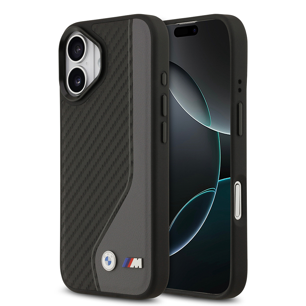 Apple iPhone 17 Uyumlu Kılıf BMW Orjinal Lisanslı M-safe Şarj Özellikli Metal BMW ve M Logolu PU Karbon Tasarımlı Kapak
