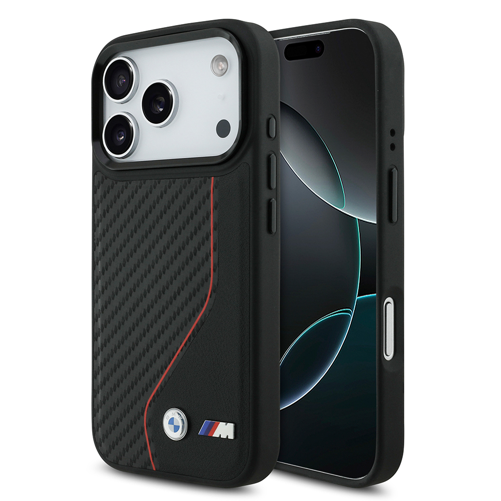 Apple iPhone 17 Pro Uyumlu Kılıf BMW Orjinal Lisanslı M-safe Şarj Özellikli Metal BMW ve M Logolu PU Karbon Tasarımlı Kapak