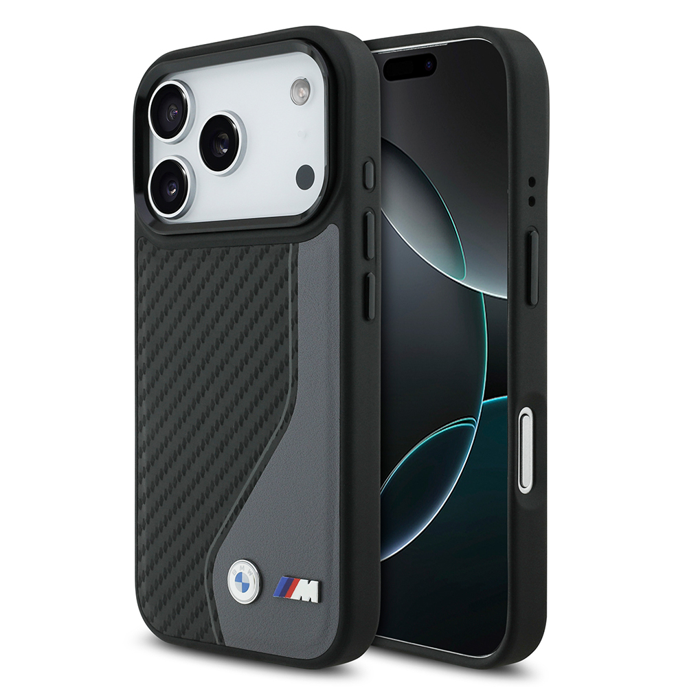 Apple iPhone 17 Pro Uyumlu Kılıf BMW Orjinal Lisanslı M-safe Şarj Özellikli Metal BMW ve M Logolu PU Karbon Tasarımlı Kapak