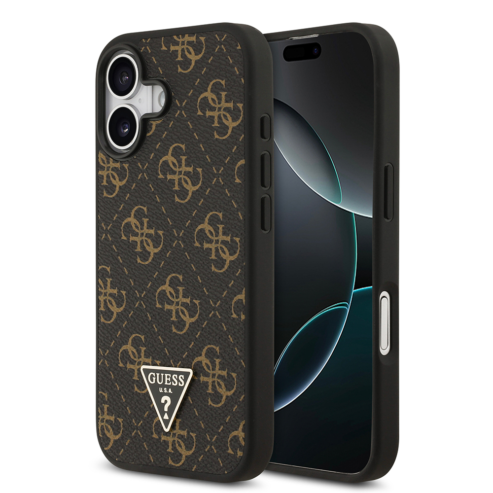[RNZ-TA124436] Apple iPhone 17 Uyumlu Kılıf Guess Orjinal Lisanslı PU Deri 4G Desenli Üçgen Logolu Kapak