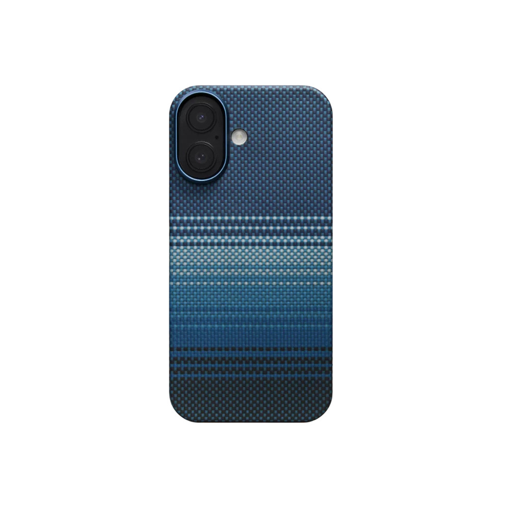 [RNZ-TA124397] Apple iPhone 17 Uyumlu Kılıf M-safe Şarj Özellikli Aramid Fiber Pitaka Tactile Woven Sunset-Moonrise Serisi Kapak (Mavi)