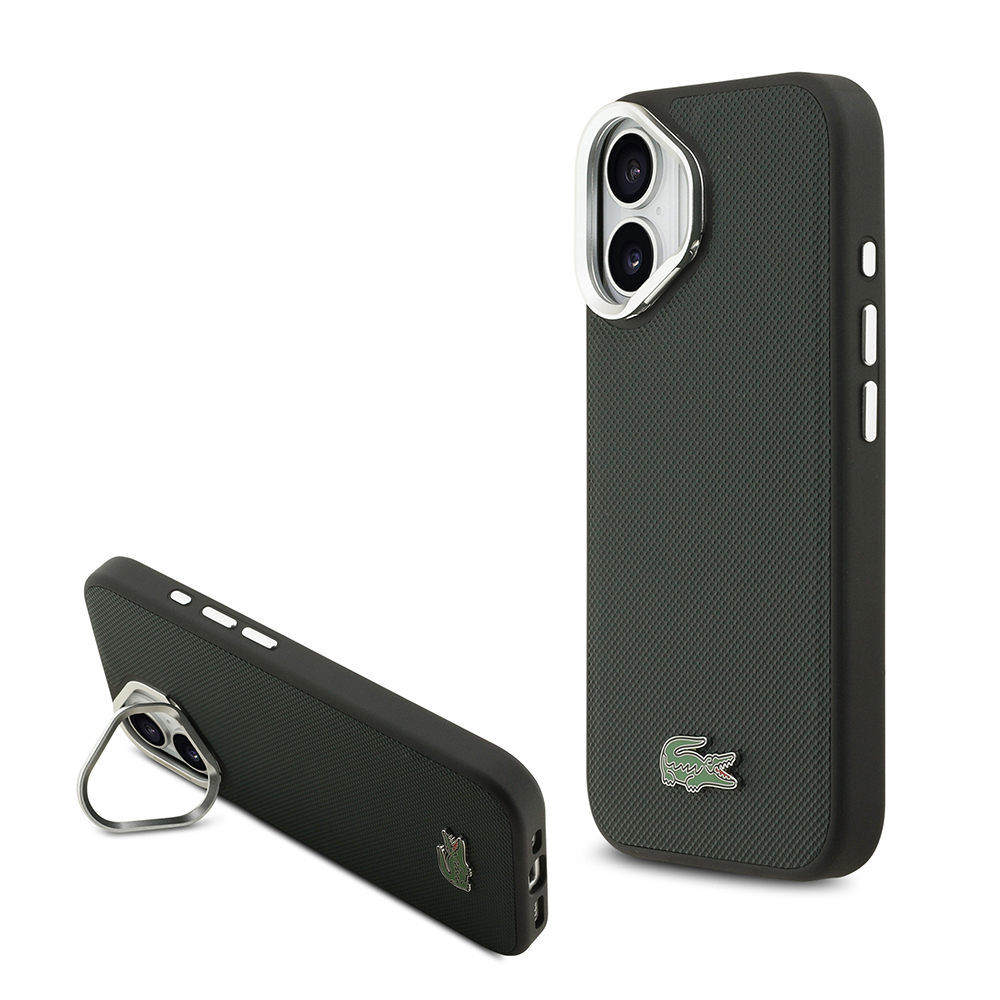 Apple iPhone 17 Uyumlu Kılıf Lacoste Orjinal Lisanslı M-safe Şarj Özellikli PU Pike Desenli Standlı Metal Logolu Kapak