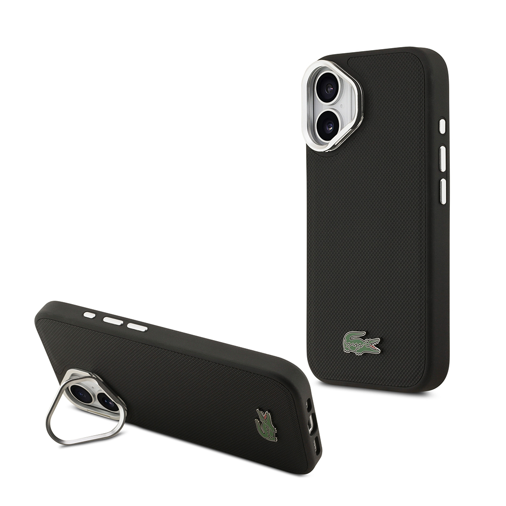 Apple iPhone 17 Uyumlu Kılıf Lacoste Orjinal Lisanslı M-safe Şarj Özellikli PU Pike Desenli Standlı Metal Logolu Kapak