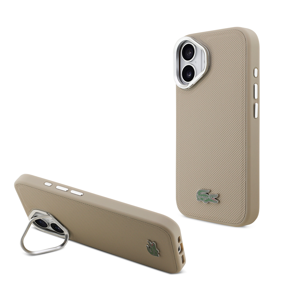 Apple iPhone 17 Uyumlu Kılıf Lacoste Orjinal Lisanslı M-safe Şarj Özellikli PU Pike Desenli Standlı Metal Logolu Kapak