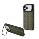 Apple iPhone 17 Pro Max Uyumlu Kılıf Lacoste Orjinal Lisanslı M-safe Şarj Özellikli Standlı PU Deri Karışık Monogram Desenli Kapak