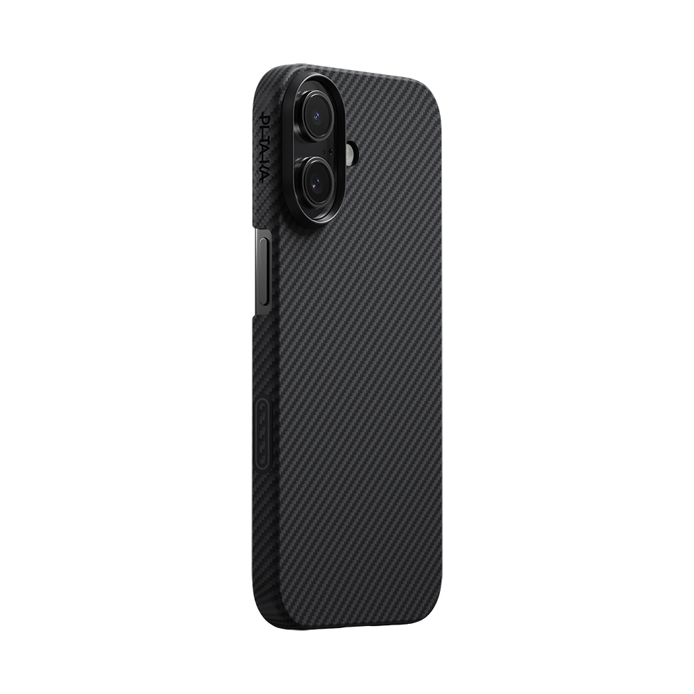 Apple iPhone 17 Uyumlu Kılıf M-safe Şarj Özellikli 1500D Aramid Fiber Pitaka Ultra-Slim Classic Serisi Black-Grey Twill Kapak