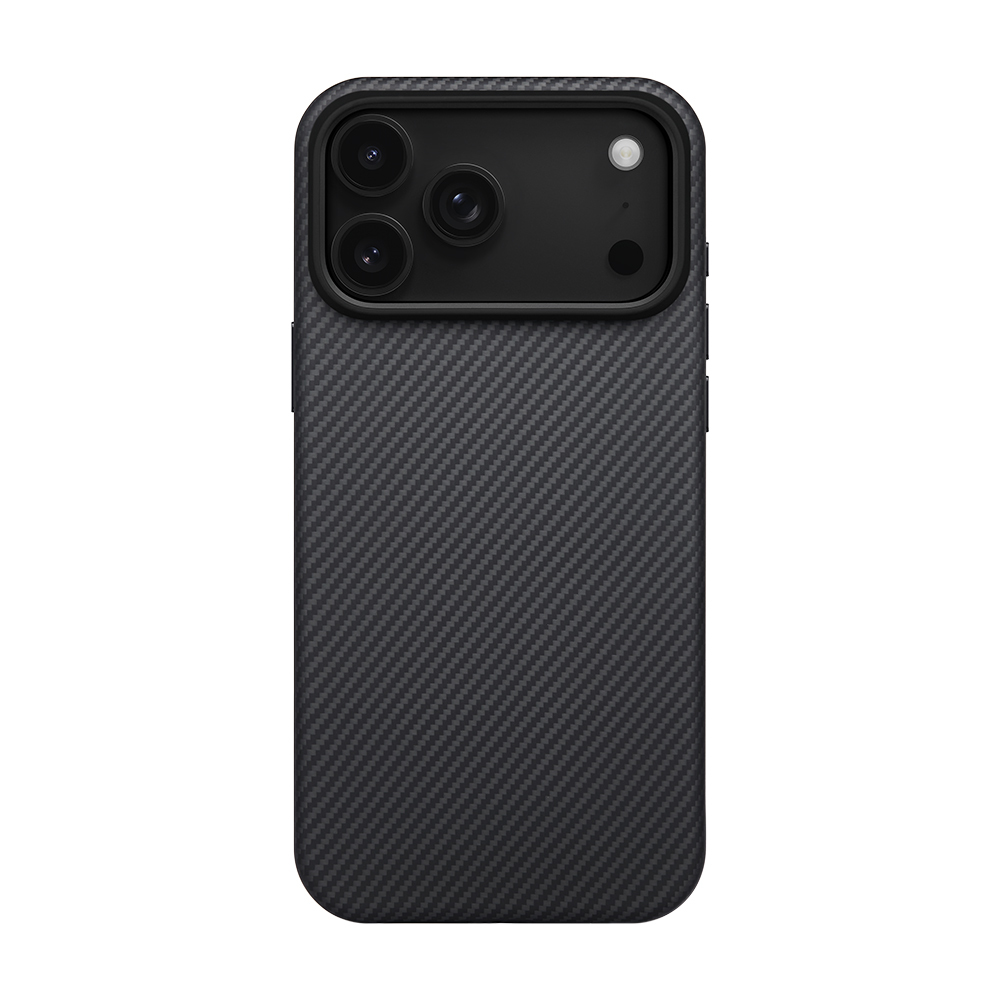 Apple iPhone 17 Pro Uyumlu Kılıf M-safe Şarj Özellikli Aramid Fiber Pitaka Military-Grade Classic Serisi Black-Grey Twill Kapak