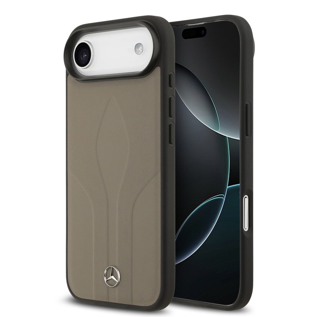 Apple iPhone 17 Air Uyumlu Kılıf Mercedes Benz Orjinal Lisanslı M-safe Şarj Özellikli Dokulu Desenli Deri Kapak