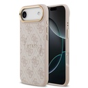 Apple iPhone 17 Air Uyumlu Kılıf Guess Orjinal Lisanslı M-safe Şarj Özellikli Gold Metal Kamera Çerçeveli PU Deri 4G Desenli Yazı Logolu Kapak