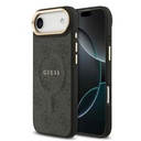 Apple iPhone 17 Air Uyumlu Kılıf Guess Orjinal Lisanslı M-safe Şarj Özellikli Gold Metal Kamera Çerçeveli PU Deri 4G Desenli Yazı Logolu Kapak