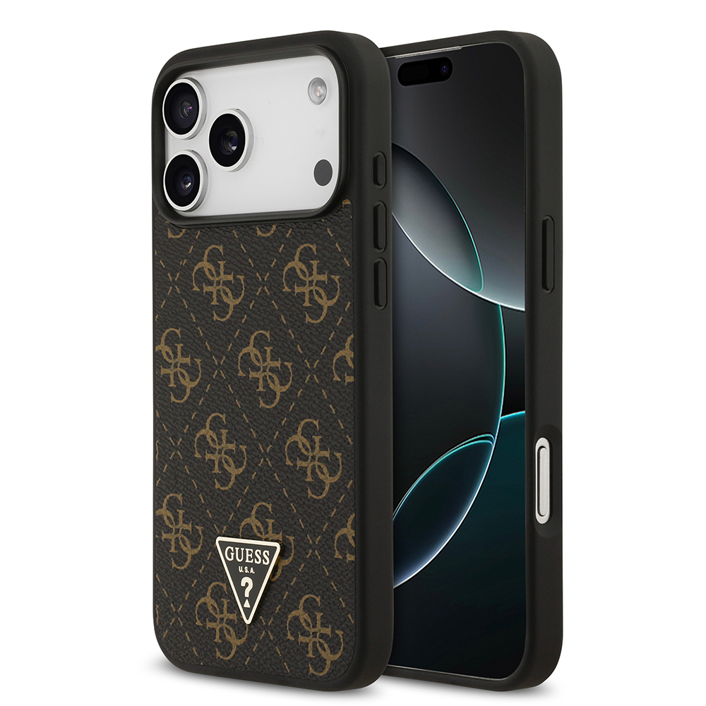 Apple iPhone 17 Pro Uyumlu Kılıf Guess Orjinal Lisanslı PU Deri 4G Desenli Üçgen Logolu Kapak
