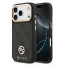 Apple iPhone 17 Pro Uyumlu Kılıf Guess Orjinal Lisanslı M-safe Şarj Özellikli Gold Metal Kamera Çerçeveli Taşlı 4G Logolu Kapak