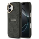 Apple iPhone 17 Uyumlu Kılıf Guess Orjinal Lisanslı M-safe Şarj Özellikli Gold Metal Kamera Çerçeveli PU Deri 4G Desenli Yazı Logolu Kapak